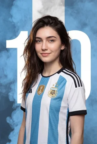 Argentina Number 10 Smoke Poster — Nano Banana 2 AI Prompt: A mixed-media sports promotional poster featuring a realistic chest-up portrait...