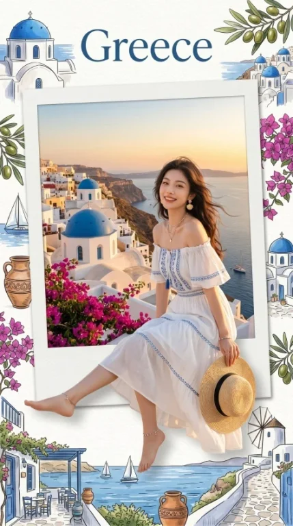 Greek Island Dimensional Travel Postcard