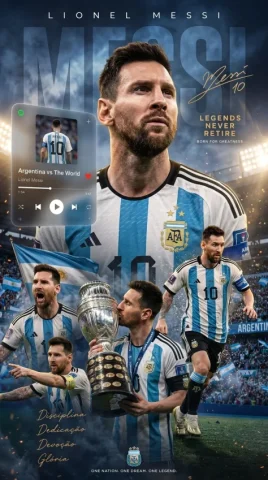 Football Legend Music Player Poster — Nano Banana 2 AI Prompt: Create an ultra-realistic 8K football legend wallpaper in a premium Spotify × Ap...