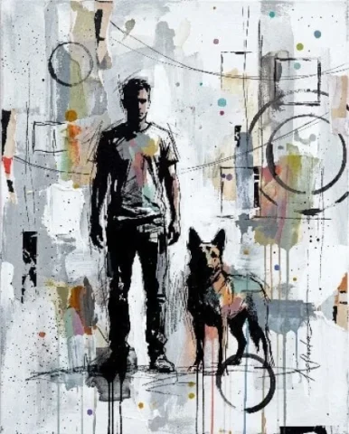 Mixed-Media Urban Painting Template — Nano Banana 2 AI Prompt: Contemporary mixed-media urban painting of [Human Name], wearing [Clothing Style...
