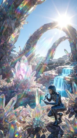 The Crystal Jungle Alien Landscape — Nano Banana 2 AI Prompt: { "scene": { "title": "The Crystal Jungle", "description": "An ultra-detailed la...