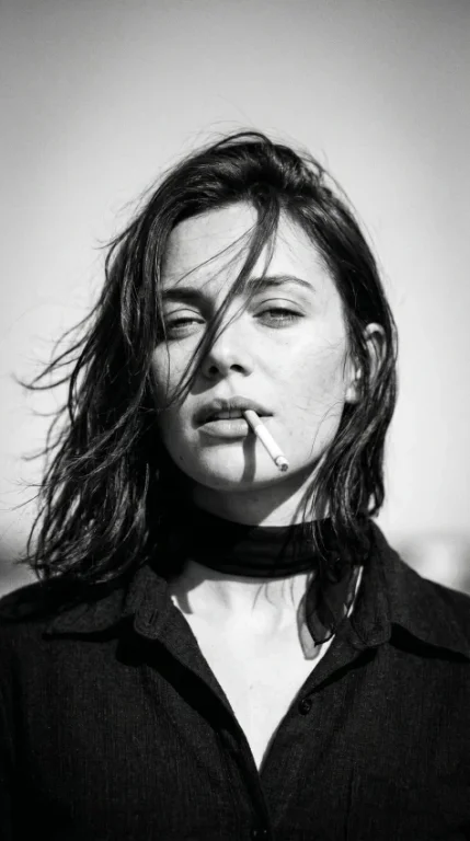 1970s Windswept Black-and-White Portrait
