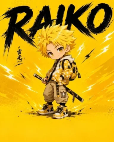Spiky-Haired Chibi Sword Poster — Nano Banana 2 AI Prompt: Wide chibi anime poster composition, young boy character with spiky yellow hair...