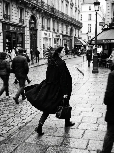 Black-and-White Windy Street Walk