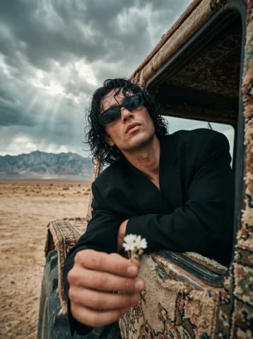 White Wildflower in a Desert Tractor — Nano Banana 2 AI Prompt: :A wildflower blooming in the desert.Google Gemini Nano Banana Pro and Grok Imag...