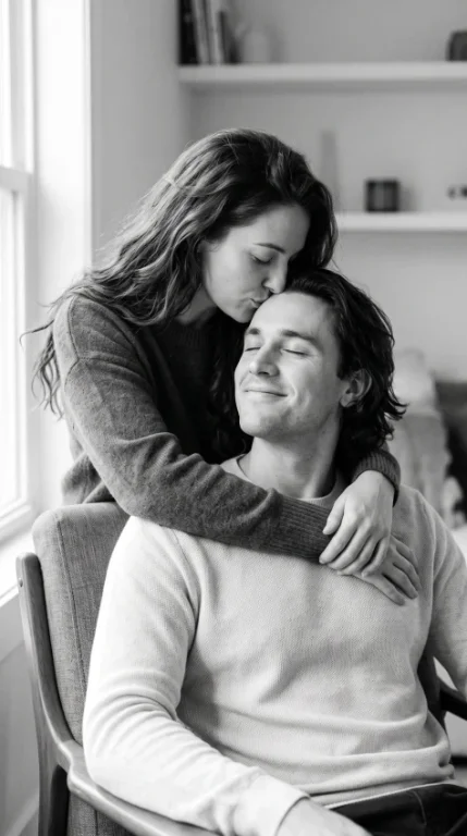 Intimate Black-and-White Couple Embrace