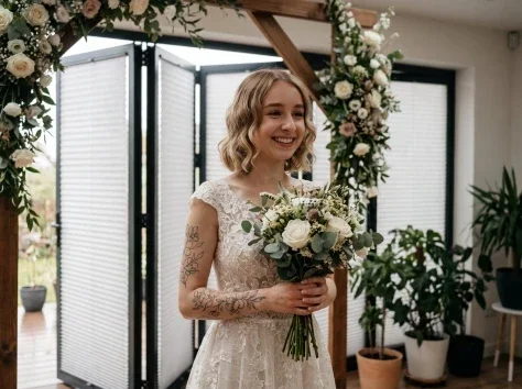 Photoreal Wedding Bridal Portrait — Nano Banana 2 AI Prompt: Wedding photorealistic portrait, candid style. *** Key elements: ** A young bri...
