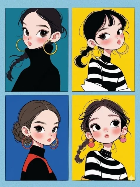 Korean Webtoon Chibi Girls Grid