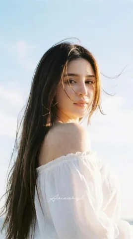 Backlit Long-Hair Film Portrait — Nano Banana 2 AI Prompt: HAIRSTYLE: Ultra‑long, sleek dark brown hair with warm sun‑kissed highlights; so...