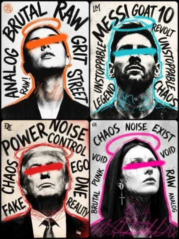 Gritty Punk Street-Art Poster — Nano Banana 2 AI Prompt: A gritty editorial grunge street-art poster, vertical 4:5 format. The artwork co...