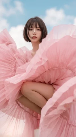 Pink Couture Gown — Nano Banana 2 AI Prompt: Vertical 9:16 realistic haute-couture fashion editorial. Use the uploaded facial...