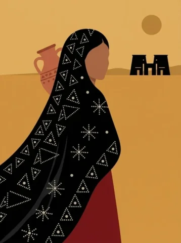 Sa'idi Woman Folk Vector — Nano Banana 2 AI Prompt: Flat vector illustration, side profile of a Sa'idi Egyptian woman, featureless f...