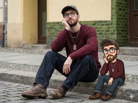 Urban Portrait with Animated Companion — Nano Banana 2 AI Prompt: Transform this image [Upload Your Image] into a 64K DSLR shot resolution of A cr...