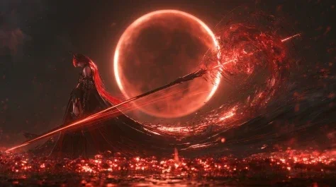 Gothic Warrior Under Blood Moon