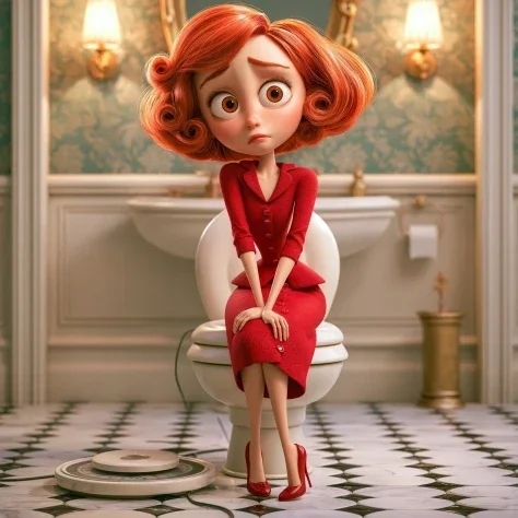 Pixar Woman in Dali Style Bathroom
