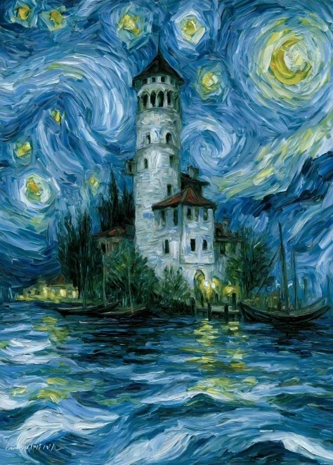 Van Gogh Style Island Castle Tower
