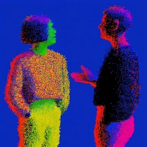 Two People Standing and Chatting — Midjourney v6 AI Prompt: when we post again, we can also share your content separately if that would be p...