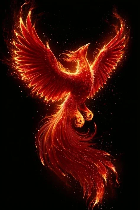 Vermilion Phoenix Rising In Flames