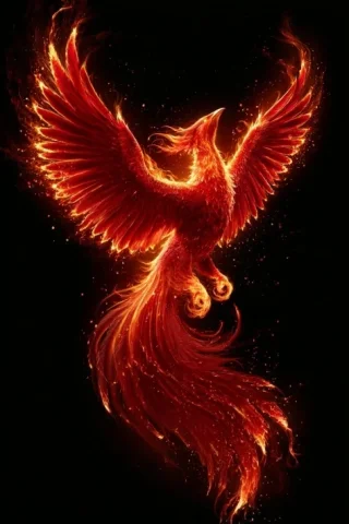 Vermilion Phoenix Rising In Flames — Midjourney v6 AI Prompt: Majestic Korean vermilion phoenix 朱雀, divine guardian spirit ascending in flig...