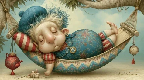 Lazy Morning Hammock Stretch — Midjourney v6 AI Prompt: Good morning, almost awake A lazy, overweight woman wakes up and stretches out i...