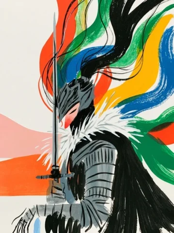 Dark Gray Knight in Dynamic Pose — Midjourney v6 AI Prompt: dark gray knight, dynamic pose, gradient background --chaos 55 --ar 3:4 --sref 8...