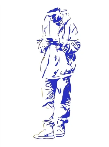Engraved Line-Art Smartphone Scroller — Midjourney v6 AI Prompt: character illustration in fine engraving line-art style, single full-body figure...