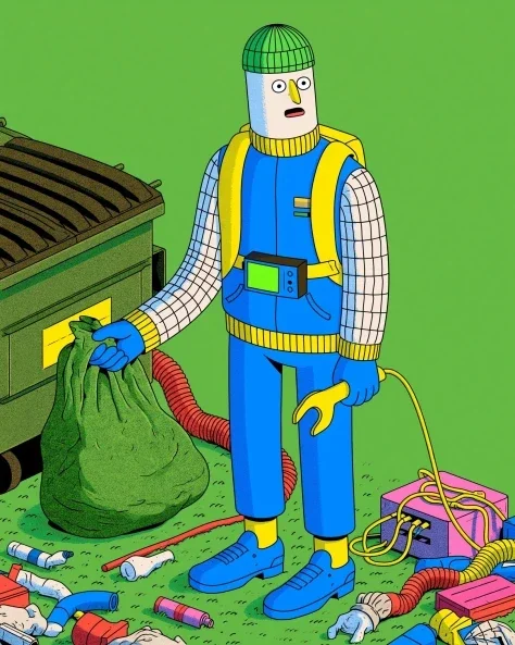 Absurd Dumpster Diving Vector Cartoon