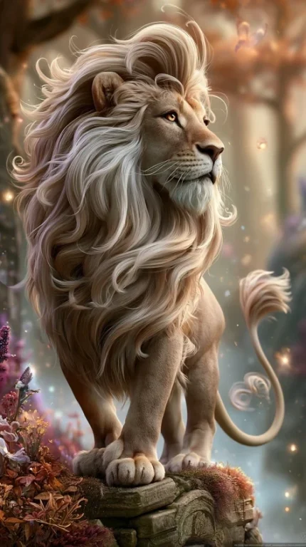 Fantasy Lion King in Enchanted Forest