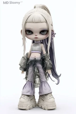 Pop Mart Girl Group Leader Figure β Midjourney v6 AI Prompt: Full body standing, stylized doll like Pop Mart blind box figure, fair matte ski...