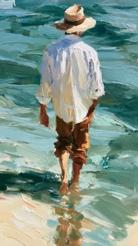 Neo-Impressionist Swimmer in Teal Water — Midjourney v6 AI Prompt: oil painting, impasto brushwork, neo-impressionist figurative realism, broken co...