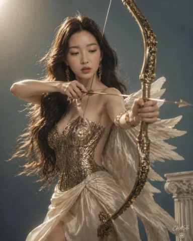 Golden Archer Goddess Studio Portrait — GPT Image 2.5 AI Prompt: Create an image [Subject] Image 1 [Signature] In the lower right corner, a small...