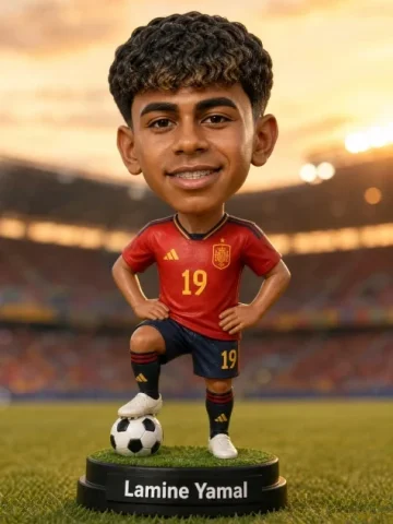 Custom Sports Bobblehead — GPT Image 2.5 AI Prompt: Generate a photorealistic studio image of a custom bobble-head collectible figur...