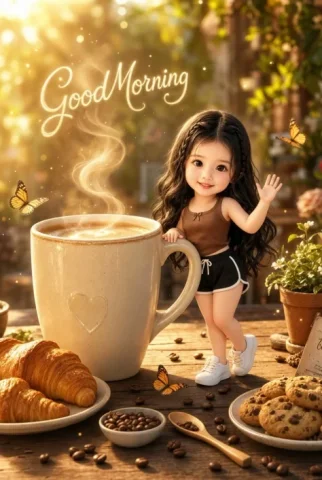 Chibi Character Café — GPT Image 2.5 AI Prompt: Use my reference image. Preserve the exact face, facial features, smile, skin to...
