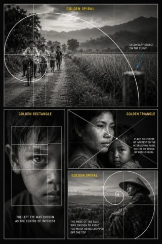 Golden Ratio Photography Poster — GPT Image 2.5 AI Prompt: Create a premium black and white educational photography composition poster abou...