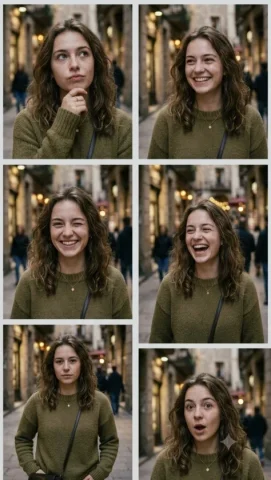Multi-Expression Emotional Portrait Series — Nano Banana 2 AI Prompt: A high-quality, cinematic portrait series featuring a young woman with wavy brow...