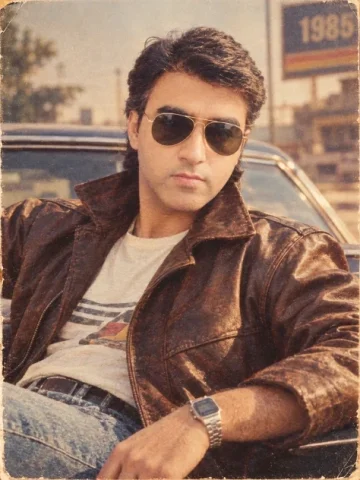 Transform this photo into an authentic 1980s retro style. Keep my face, facial features and identity unchanged. Give it a vintage 80s hairstyle, cloth — GPT Image AI Prompt: Transform this photo into an authentic 1980s retro style. Keep my face, facial f...