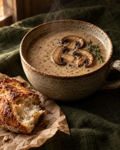 Steam Rising from Mushroom Soup