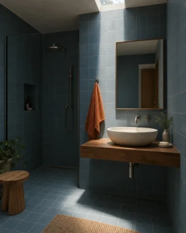 A Shaft of Skylight in the Bathroom — Nano Banana 2 AI Prompt: Generate exactly one original image, a single finished photograph with aspect ra...