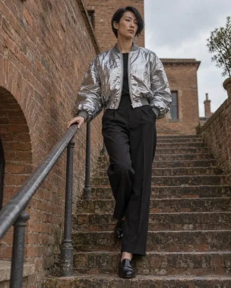 Silver Nylon on the Weathered Brick Stairs