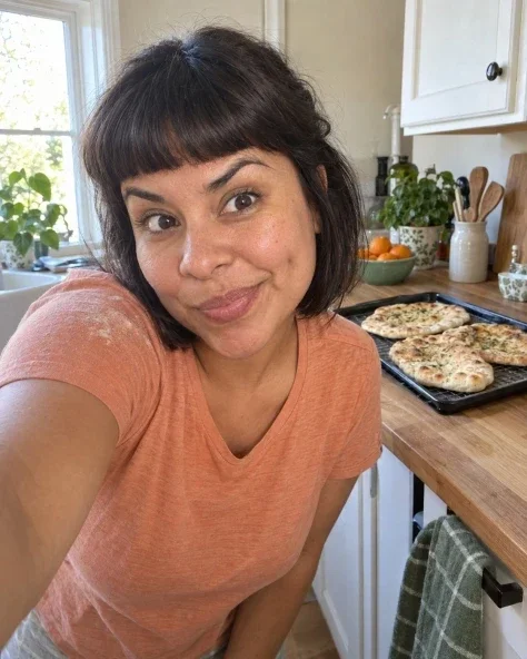 A Playful Selfie While the Flatbreads Cool