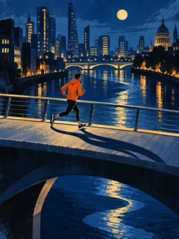 Orange Across the Midnight Bridge — Nano Banana 2 AI Prompt: Generate exactly one finished image, never a collage, grid, or multiple variants...