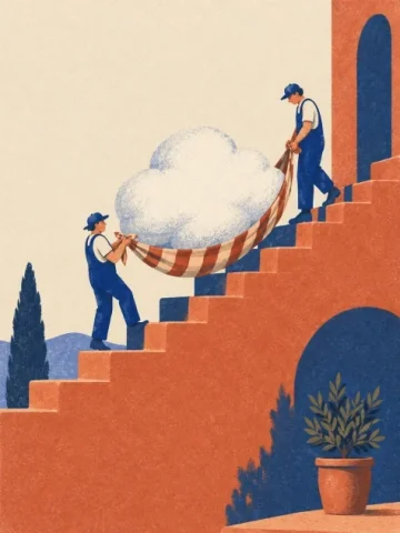 A Day at the Cloud Moving Company — Nano Banana 2 AI Prompt: Generate exactly one finished image, never a collage, grid, or multiple variants...