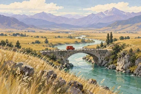 Postal Van Through the Golden Valley