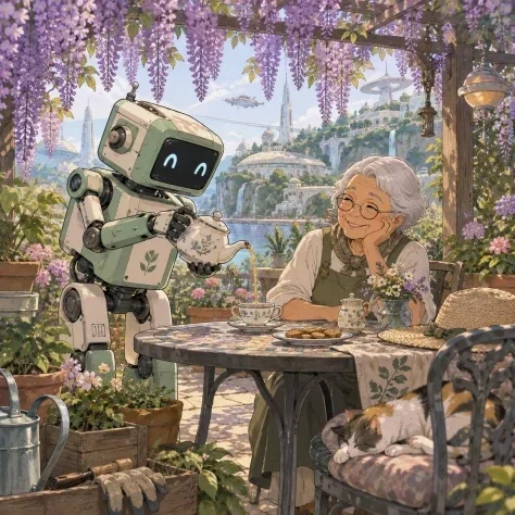 A Little Robot Under the Wisteria