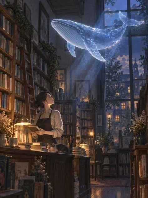A Whale in the Bookstore Light