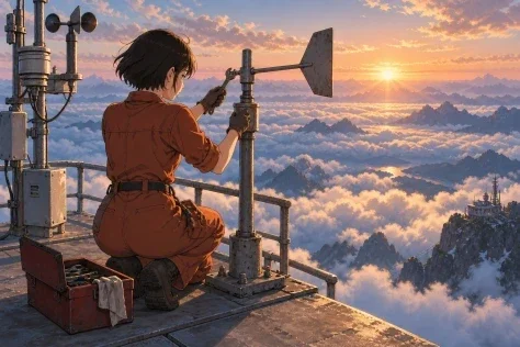 Mechanic Above the Clouds — Nano Banana 2 AI Prompt: Generate exactly one finished image, never a collage, grid, or multiple variants...