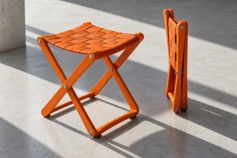 Sculptural Orange Folding Stool