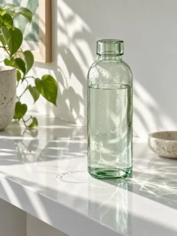 Mint Glass Water Bottle — Nano Banana 2 AI Prompt: Generate exactly one finished image, never a collage, grid, or multiple variants...