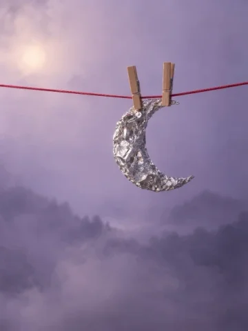 A Clothesline for the Moon — Nano Banana 2 AI Prompt: Generate exactly one finished image, never a collage, grid, or multiple variants...