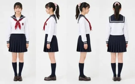 Japanese Schoolgirl Uniform Reference Sheet — GPT Image 2.5 AI Prompt: Goal: Create a photorealistic full-body character reference sheet of a Japanese...